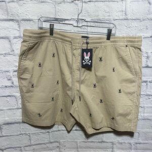 Psycho Bunny Tan Shorts with Embroidered Skull and Bunny Design, Size 3XL, XXXL